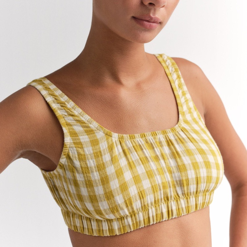 Organic Gauze Gingham Cropped Top
