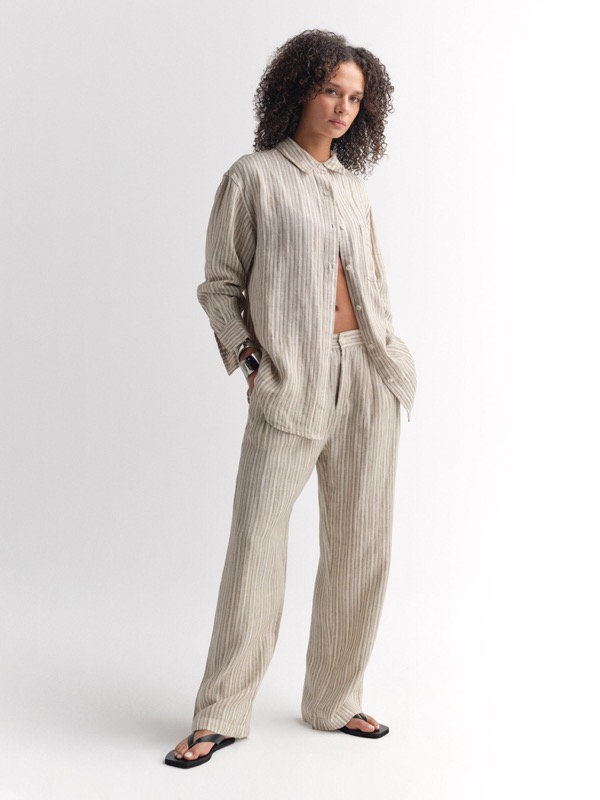 Organic Linen Striped Pleated Pant