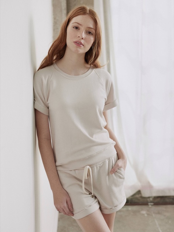 Fleece Roll Cuff Short Sleeve Sweatshirt