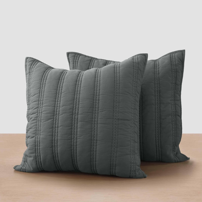 Organic Stonewashed Percale Channel Quilt Euro Shams